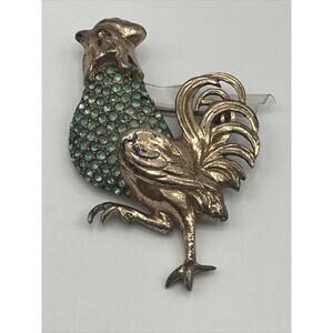 Nettie Rosenstein Sterling Silver 925 Rooster Shaped Pin Brooch Teal Blue AS IS